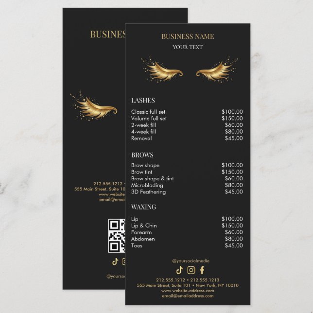 Luxury Black and Gold Salon Price List Meny (Fram/baksida)