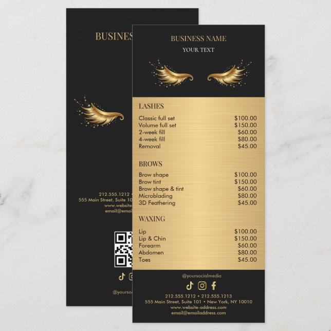 Luxury Black and Gold Salon Price List Meny (Fram/baksida)