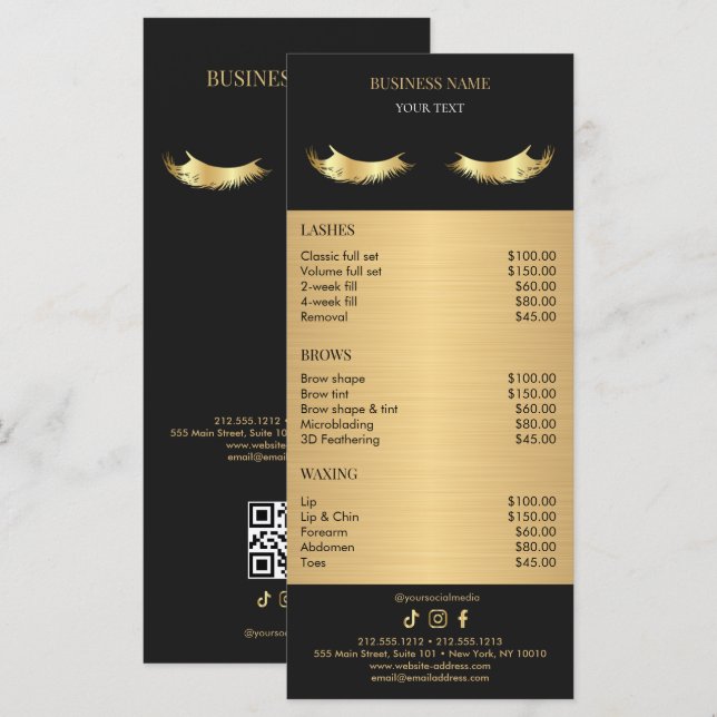Luxury Black and Gold Salon Price List Meny (Fram/baksida)