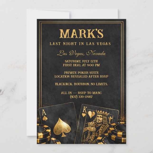 Luxury Black And Gold Vegas Bachelor Party Inbjudningar (Framsida)