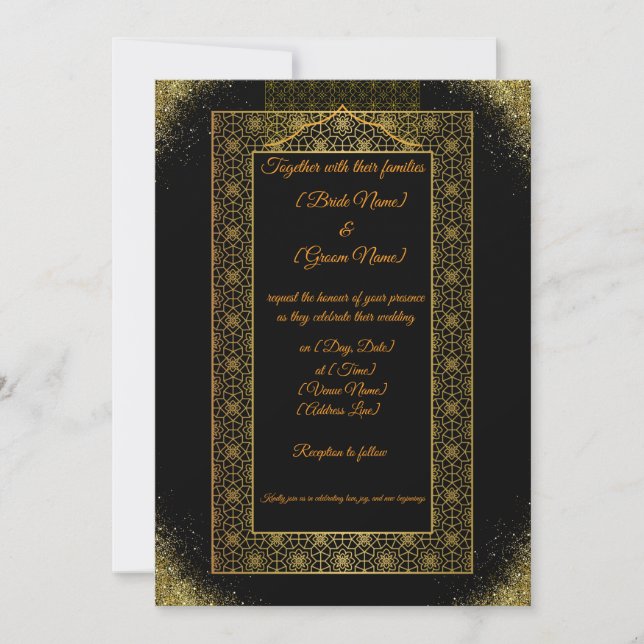 Luxury Black and Gold Wedding Invitation | Elegant Inbjudningar (Framsida)