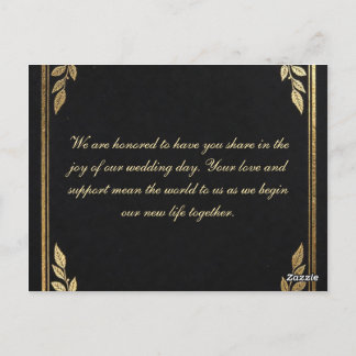 Luxury Black and Gold Wedding Invitation - Elegant Vykort