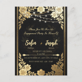 Luxury Black and Gold Wedding Invitation - Elegant Vykort