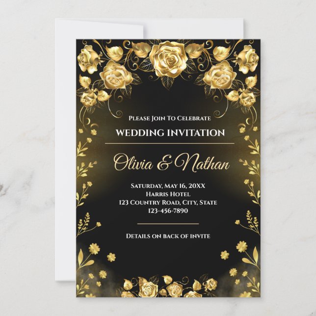 Luxury Black and Gold Wedding Invitation Inbjudningar (Framsida)