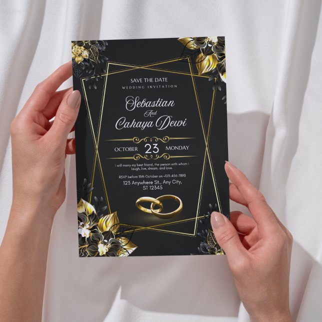 Luxury Black and Gold Wedding Invitation Inbjudningar (Skapare uppladdad)