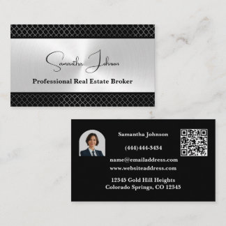 Luxury Black and Silver Real Estate Business Card Visitkort