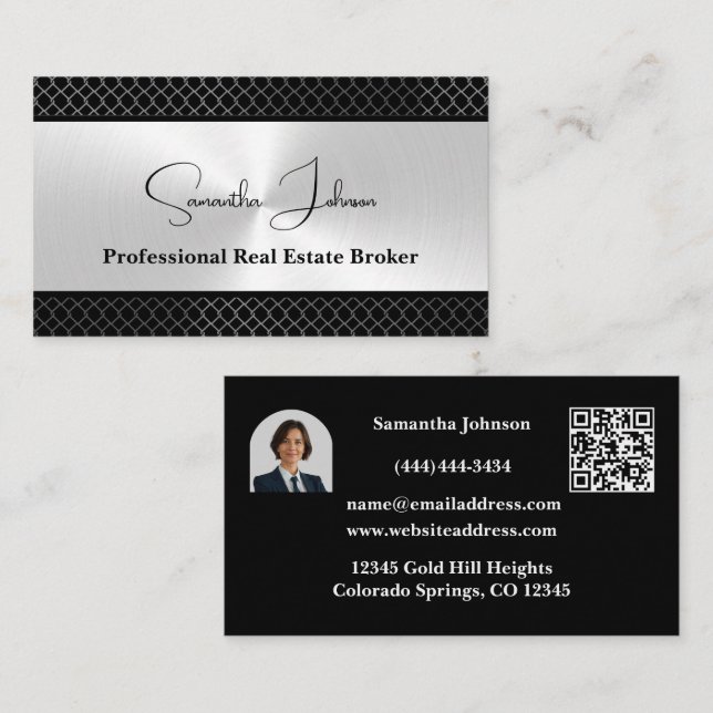 Luxury Black and Silver Real Estate Business Card Visitkort (Fram/baksida)