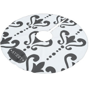 Luxury Black and White Damask Julgransmatta Borstad Polyester