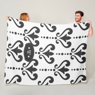 Luxury Black and White Monogram Damask Fleecefilt