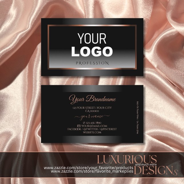 Luxury Black and White Ombre Ro Guld Ram Logotyp Visitkort (Skapare uppladdad)