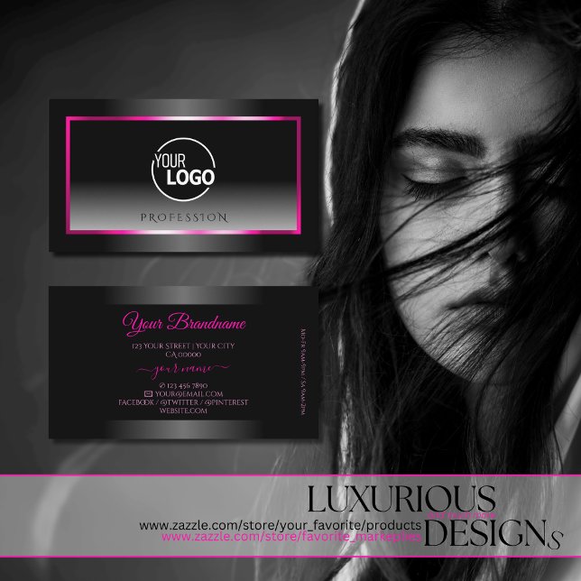 Luxury Black and White Ombre Rosa Ram Logotyp Visitkort (Skapare uppladdad)