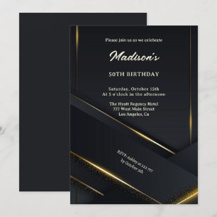 Luxury Black Background Guld Linjer Birthday Inbjudningar