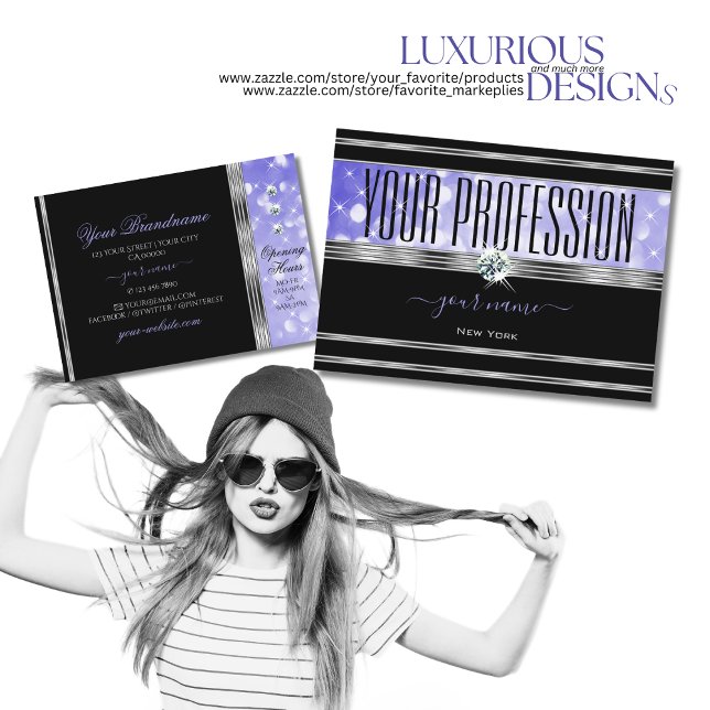 Luxury Black Blue Glitter Diamonds Silver Visitkort (Skapare uppladdad)