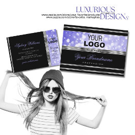 Luxury Black Blue Glitter med Logotyp Silver Visitkort