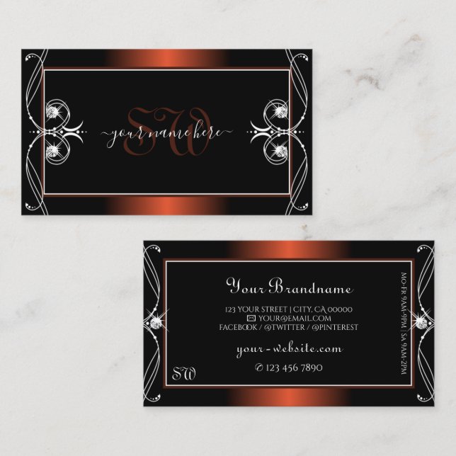 Luxury Black Copper Gnistra Jewels Initialer Ornat Visitkort (Fram/baksida)