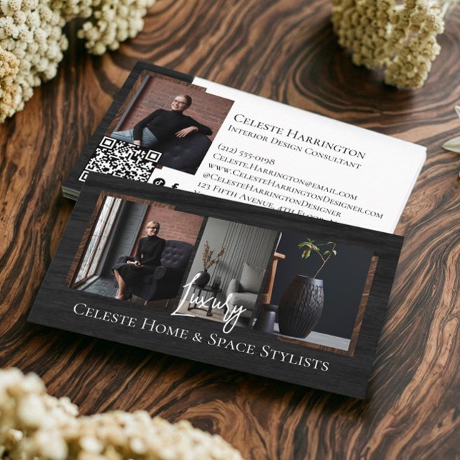 Luxury Black Elegant Photo Layout Real Estate  Visitkort (Luxury Black Elegant Photo Layout Real Estate Business Card)