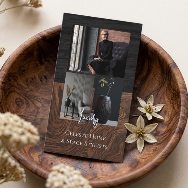 Luxury Black Elegant Photo Layout Real Estate  Visitkort (Luxury Black Elegant Photo Layout Real Estate Business Card)
