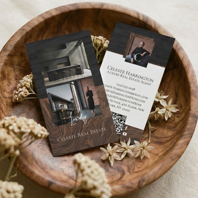 Luxury Black Elegant Photo Layout Real Estate  Visitkort (Luxury Black Elegant Photo Layout Real Estate Business Card)