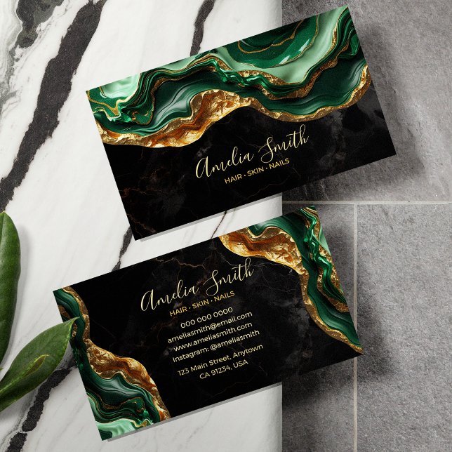Luxury Black & Emerald Green Marble with Gold Glit Visitkort (Skapare uppladdad)