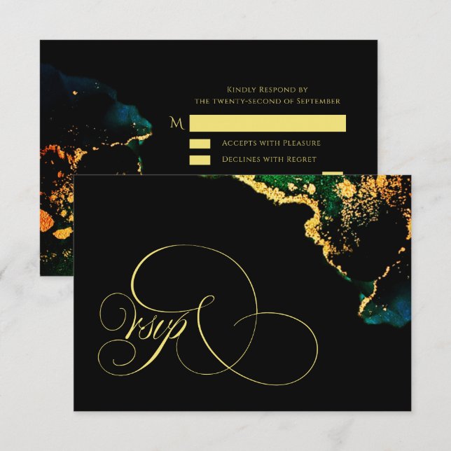Luxury Black Emerald Guld Bröllop OSA Kort (Fram/baksida)