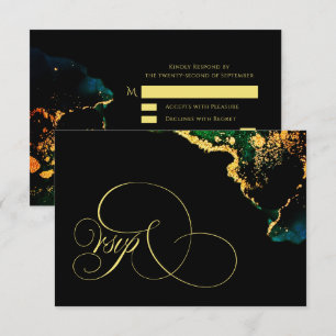 Luxury Black Emerald Guld Bröllop OSA Kort