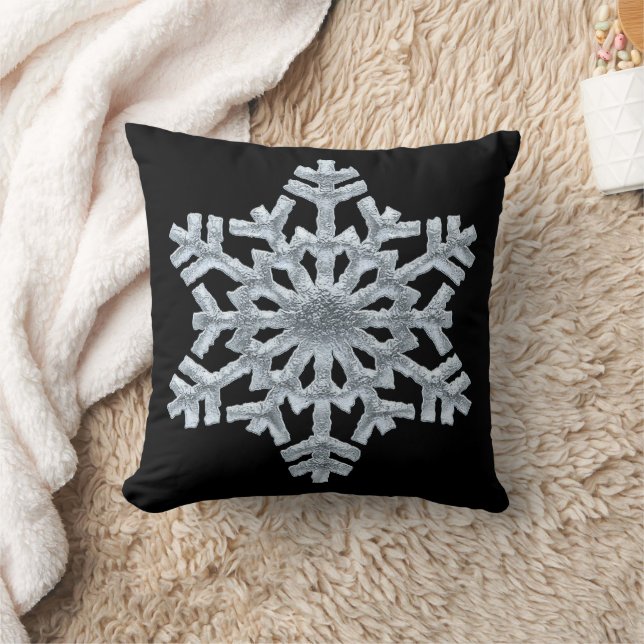 Luxury Black Frozen Snowflake Vinterjul Kudde (Filt)