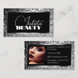 Luxury Black Gnistra Silver Glitter med Photo Visitkort