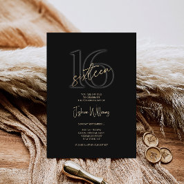 Luxury Black Gold 16th Birthday Invitation Inbjudningar