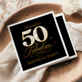 Luxury Black Gold 50 & Fabulous Birthday Pappersservett