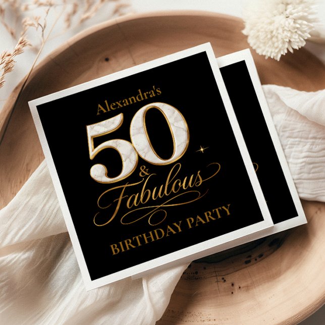Luxury Black Gold 50 & Fabulous Birthday Pappersservett (Skapare uppladdad)