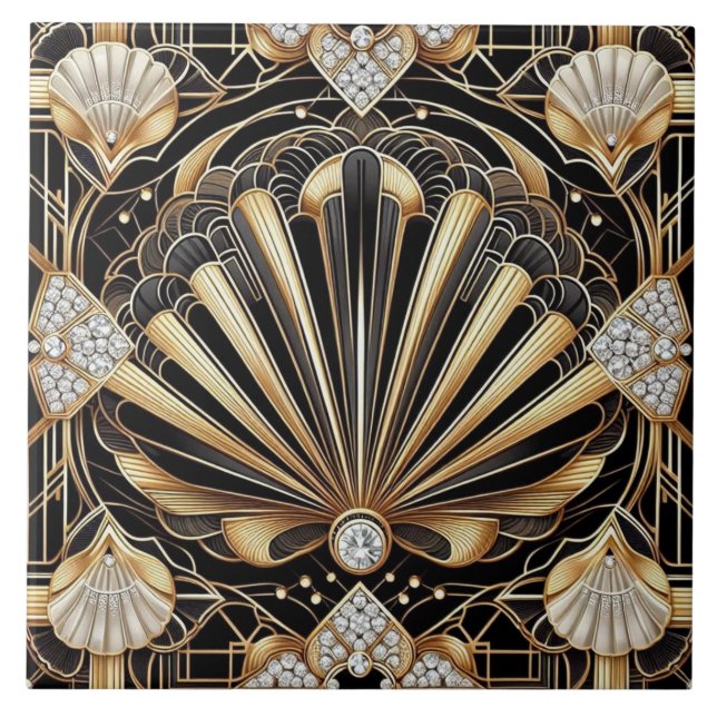 Luxury Black & Gold Art Deco Ceramic Tile  Kakelplatta (Framsidan)