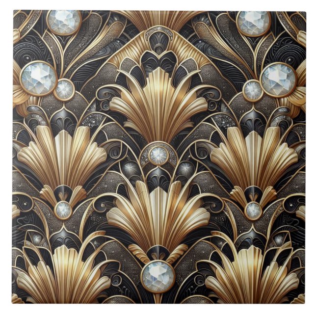 Luxury Black & Gold Art Deco Ceramic Tile  Kakelplatta (Framsidan)