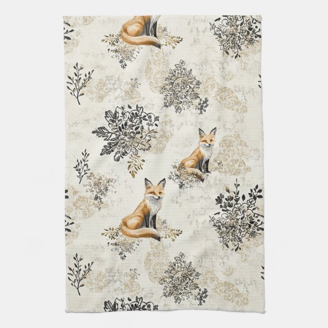 Luxury Black & Gold Botanical Fox Art (1) Kökshandduk (Vertikal)