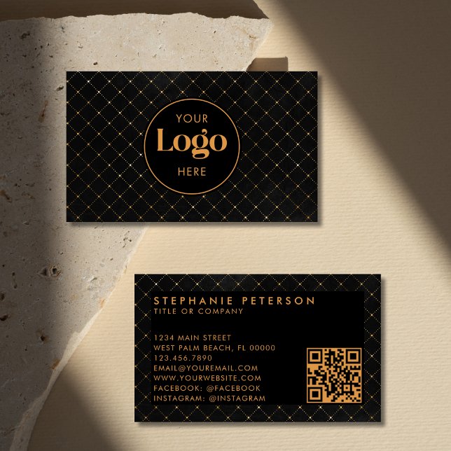Luxury Black & Gold Custom Company Logo QR Code Visitkort (Skapare uppladdad)