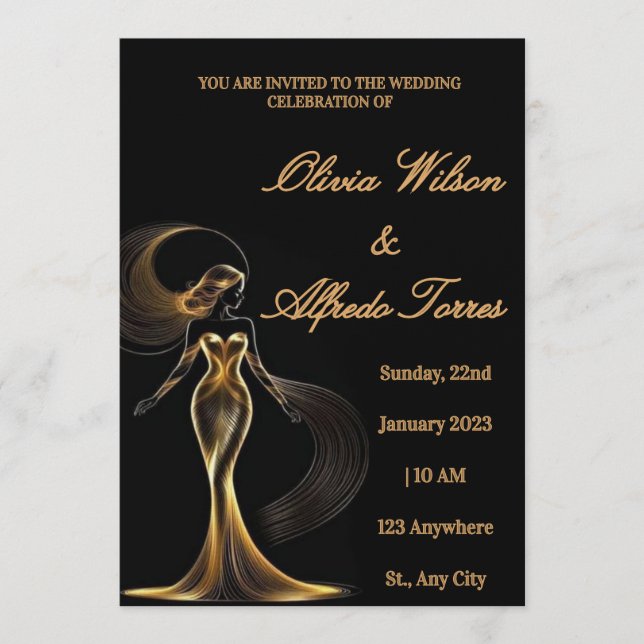 Luxury Black & Gold Elegant Wedding Invitation Inbjudningar (Framsida)