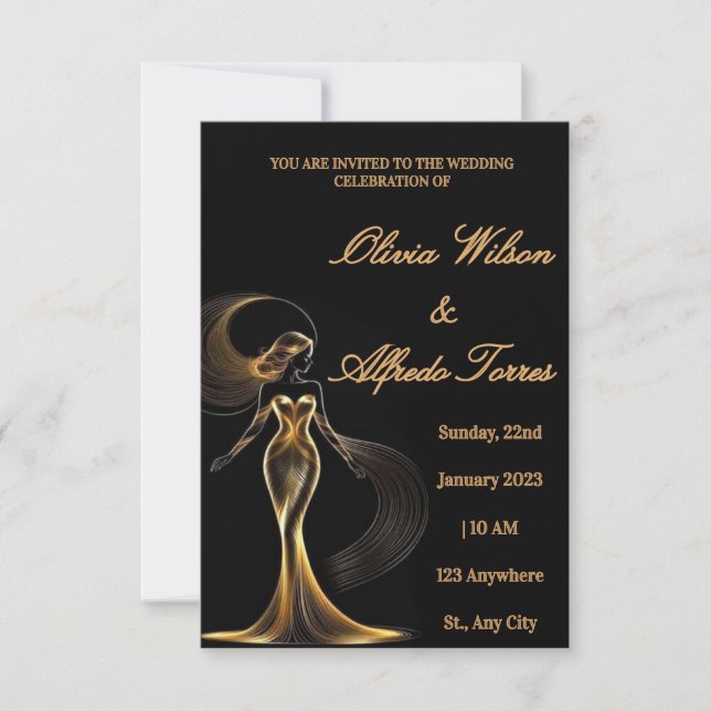 Luxury Black & Gold Elegant Wedding Invitation OSA Kort (Framsida)