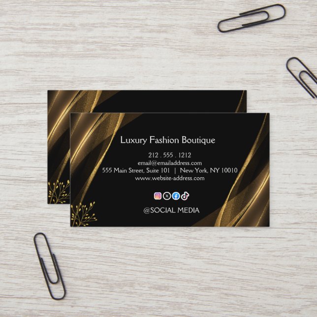 Luxury Black Gold Fashion Boutique Business Card Visitkort (Fram/Back In Situ)