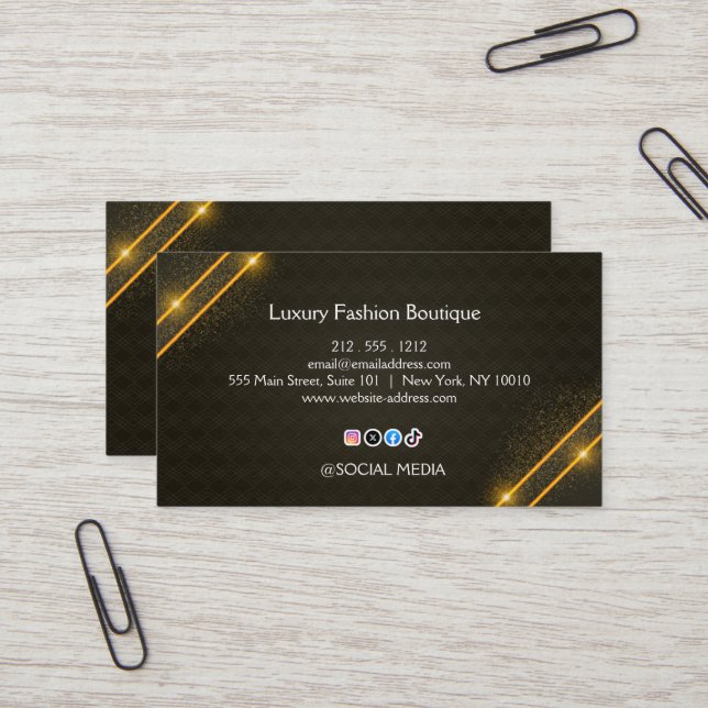 Luxury Black Gold Fashion Boutique Business Card Visitkort (Fram/Back In Situ)