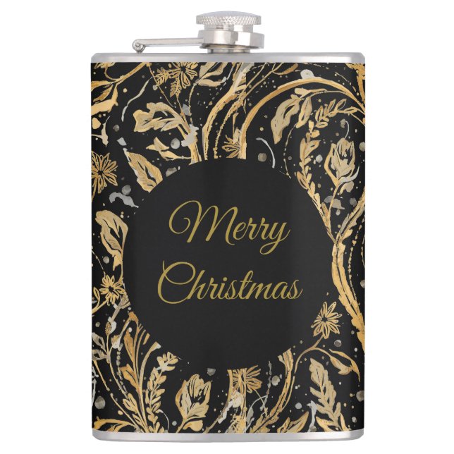 Luxury Black Gold Flowers Pattern, Merry Christmas Fickplunta (Framsidan)