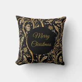 Luxury Black Gold Flowers Pattern, Merry Christmas Kudde