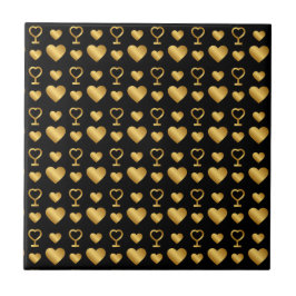 Luxury Black Gold Foil Hearts  Kakelplatta