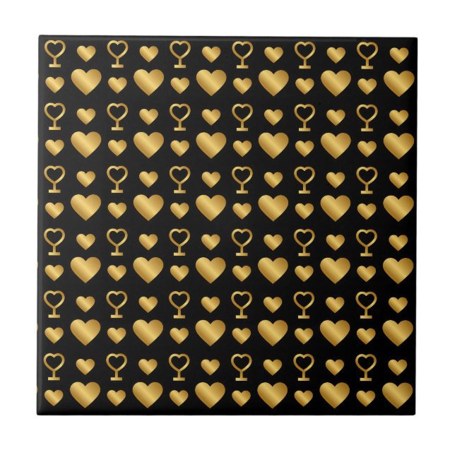 Luxury Black Gold Foil Hearts  Kakelplatta (Framsidan)