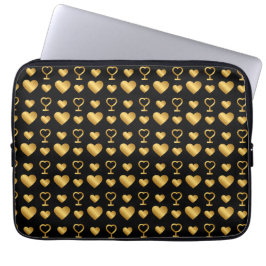 Luxury  Black Gold Foil Hearts  Laptop Fodral