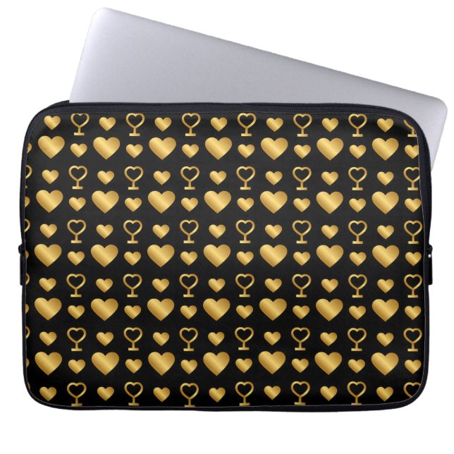 Luxury  Black Gold Foil Hearts  Laptop Fodral (Framsidan)
