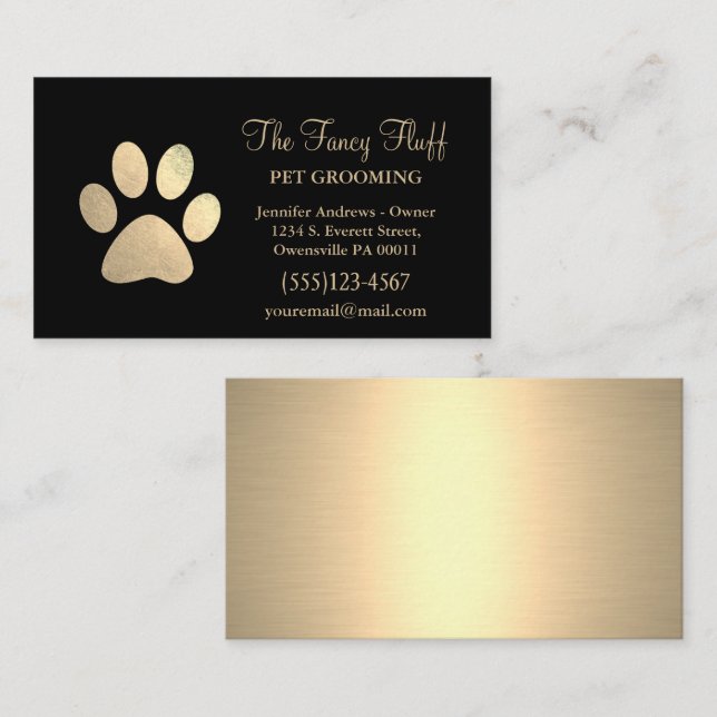 Luxury Black Gold Foil Hund Tass Grooming Service Visitkort (Fram/baksida)