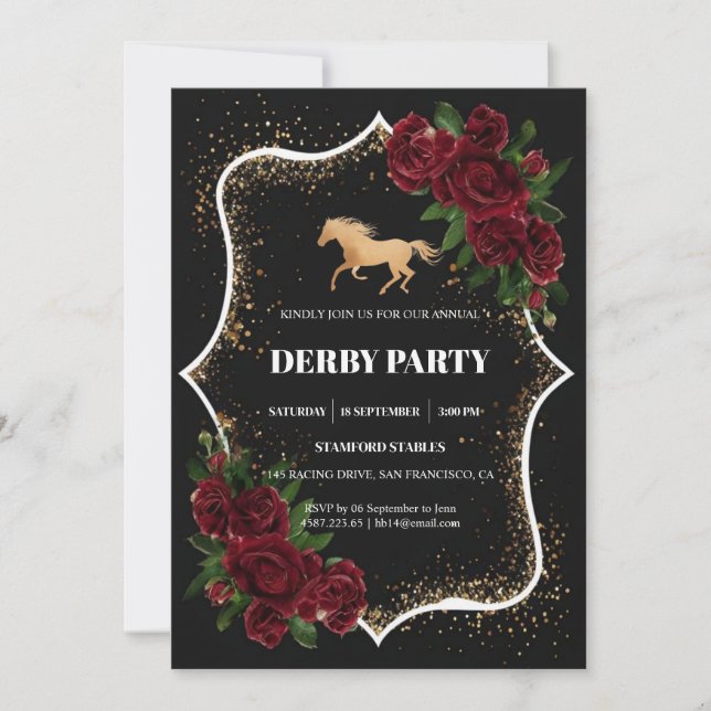 Luxury Black & Gold Glitter Kentucky Derby Invitat Inbjudningar (Framsida)