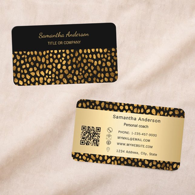 Luxury Black Gold Leopard Print QR Code Visitkort (Skapare uppladdad)