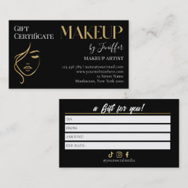 Luxury Black & Gold Makeup Gift Certificate Card Lojalitetskort