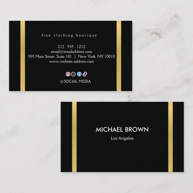 Luxury Black & Gold Minimalist Business Card Visitkort (Fram/baksida)