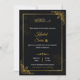 Luxury Black & Gold Ornate Muslim Islamic Wedding  Inbjudningar